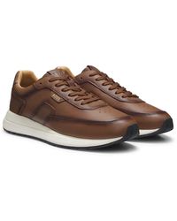 BOSS - Brushed Leather Trainers With Eva-Rubber Sole - Lyst