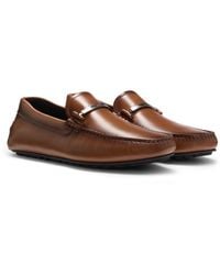 BOSS - Leather Loafers With Branded Hardware - Lyst