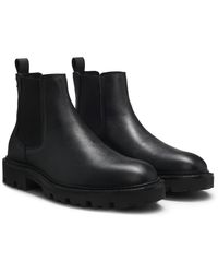 BOSS - Boots Aus Genarbtem Leder Mit Seitlichen Elastischen Einsätzen - Lyst