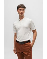 BOSS - Zip-neck Polo Shirt In Cotton And Silk - Lyst