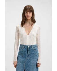 BOSS - V-Neck Bodysuit With Embroidered Structure - Lyst