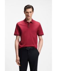 BOSS - Mercerised-Cotton Polo Shirt With Striped Trims - Lyst