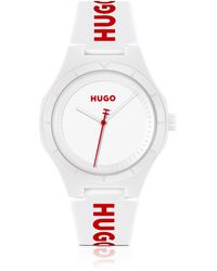 HUGO - Mattweiße Uhr mit Logo auf dem Silikonarmband - Lyst