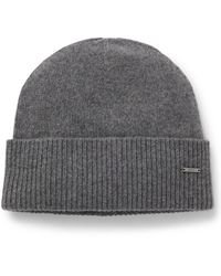 BOSS - Knitted Cashmere Beanie With Metal Logo Plaque - Lyst