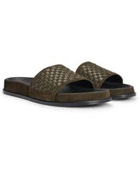 BOSS - Mixed-leather Slides With Woven Upper Strap - Lyst