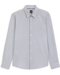 BOSS - Slim-Fit Overhemd Van Een Katoenmix Met Bloemenprint - Lyst