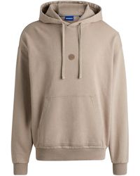 HUGO - Cotton-Terry Hoodie With Smiley-Face Logo Badge - Lyst