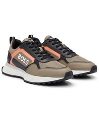 BOSS - Mixed-material Lace-up Trainers With Faux Leather - Lyst