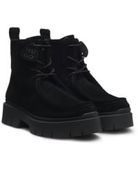 HUGO - Bottines À Lacets En Cuir Suédé Avec Étiquette Logotée Amovible - Lyst