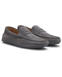 BOSS - Suede Moccasins With Penny Trim - Lyst