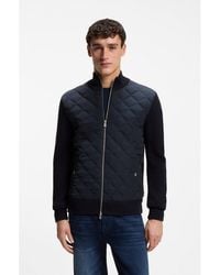 BOSS - Knitted-Wool Jacket With Quilted Front - Lyst
