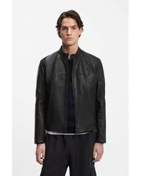 HUGO - Leather Jacket With Piped Details - Lyst