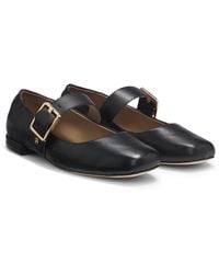 BOSS - Leather Ballerina Pumps With Buckled Strap - Lyst