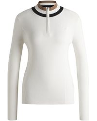 BOSS - Equestrian Zip-Neck Sweater With Ribbed Structure - Lyst