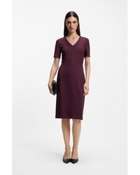 BOSS - V-Neck Business Dress With Seam Details - Lyst