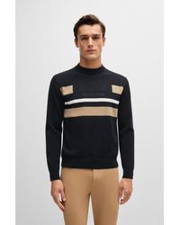 BOSS - Equestrian Cotton Sweater With Contrasting Stripes - Lyst