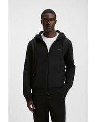 BOSS - Stretch-Cotton Zip-Up Hoodie With Logo Print - Lyst