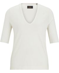BOSS - T-Shirt aus Seide und Baumwolle mit V-Ausschnitt - Lyst