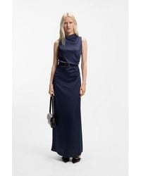 HUGO - Satin Maxi Dress With Gathered Details - Lyst