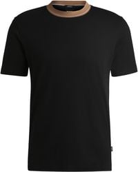 BOSS - Slim-Fit T-Shirt Van Gemerceriseerde Katoen Met Gestreepte Kraag - Lyst