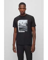 BOSS - Photo-print T-shirt In Stretch-cotton Jersey - Lyst