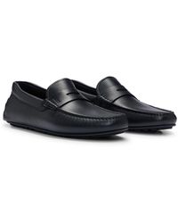 BOSS - Grained-leather Driver Moccasins With Logo Strap - Lyst