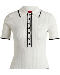HUGO - Slim-fit Knitted Top With Polo Collar - Lyst