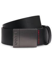 HUGO - Italian-Leather Belt With Logo-Engraved Plaque Buckle - Lyst