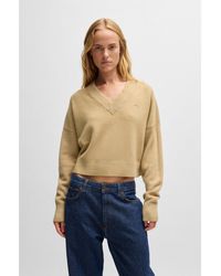 HUGO - Relaxed-Fit Cropped Sweater With Happy Logo - Lyst