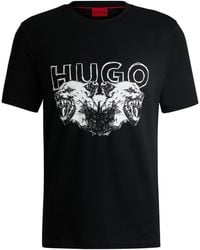 HUGO - T-Shirt Van Katoenen Jersey Met Logo- En Dierenprint - Lyst