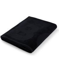BOSS - Cotton Bath Sheet With Logo And Signature-stripe Strap - Lyst