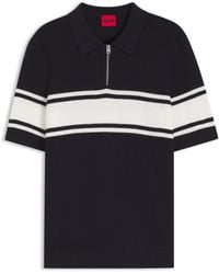 HUGO - Zip-Neck Knit Polo With Block Stripes - Lyst