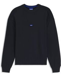 HUGO - Trui Van Gebreide Katoen Met Blauwe Logopatch - Lyst
