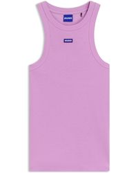 HUGO - Slim-Fit Top Van Stretchkatoen Met Blauwe Logopatch - Lyst