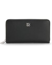 HUGO - Faux-Leather Ziparound Wallet With Stacked Logo - Lyst