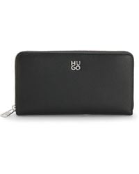 HUGO - Faux-Leather Ziparound Wallet With Stacked Logo - Lyst
