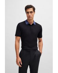 BOSS - Mercerized-cotton Slim-fit Polo Shirt With Collar Stripes - Lyst