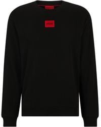 HUGO - Sweater Van Katoenen Sweatstof Met Rood Logolabel - Lyst
