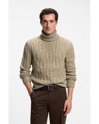 BOSS - Cable-Knit Rollneck Sweater With An Argyle Design - Lyst