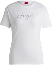 HUGO - Katoenen T-Shirt Met Ronde Hals En Seizoensprint - Lyst