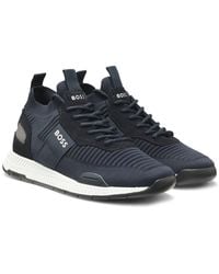 BOSS - Titanium_Runn Structured-Knit Sock Trainers With Branding Nos - Lyst