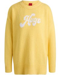 HUGO - Oversized-Fit Trui Van Een Katoenmix Met Geschreven Logo - Lyst