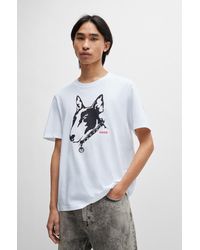 HUGO - Cotton-jersey T-shirt With Dog Artwork - Lyst