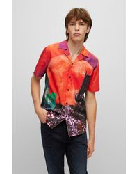 HUGO - Relaxed-fit Shirt In Cotton Poplin With Seasonal Print - Lyst