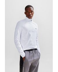 BOSS - Cotton-blend Zip-neck Sweater With Logo Detail - Lyst