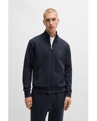 BOSS - Stretch-cotton Zip-up Sweatshirt With Logo Print - Lyst