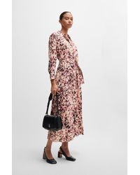 BOSS - Long-sleeved Shirt Dress In Floral-print Satin - Lyst