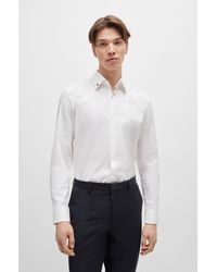 HUGO - Slim-fit Shirt In Stretch Cotton With Logo Hardware - Lyst