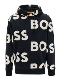 Mens Clothing Activewear in Black for Men gym and workout clothes Hoodies BOSS by HUGO BOSS Cotton Wetry Regular Fit Pull Over Hoodie Colour 