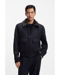 BOSS - Wool-Cashmere Coat With Faux-Fur Collar - Lyst